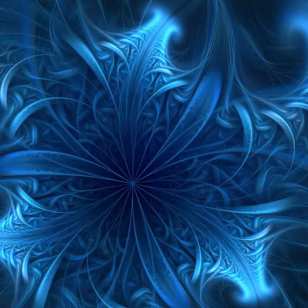Intricate blue fractal pattern radiating from the center, resembling swirling icy leaves or feathers.