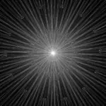 Radiating white lines form a starburst pattern on a black background, creating a sense of motion and depth.