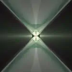 Abstract digital art with a symmetrical design of green and black gradients converging at a glowing center.