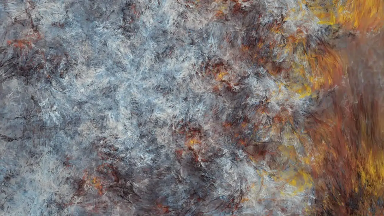 A textured blend of blue, gray, and brown paints with vivid yellow and orange accents on the right side, evoking a dynamic visual effect.